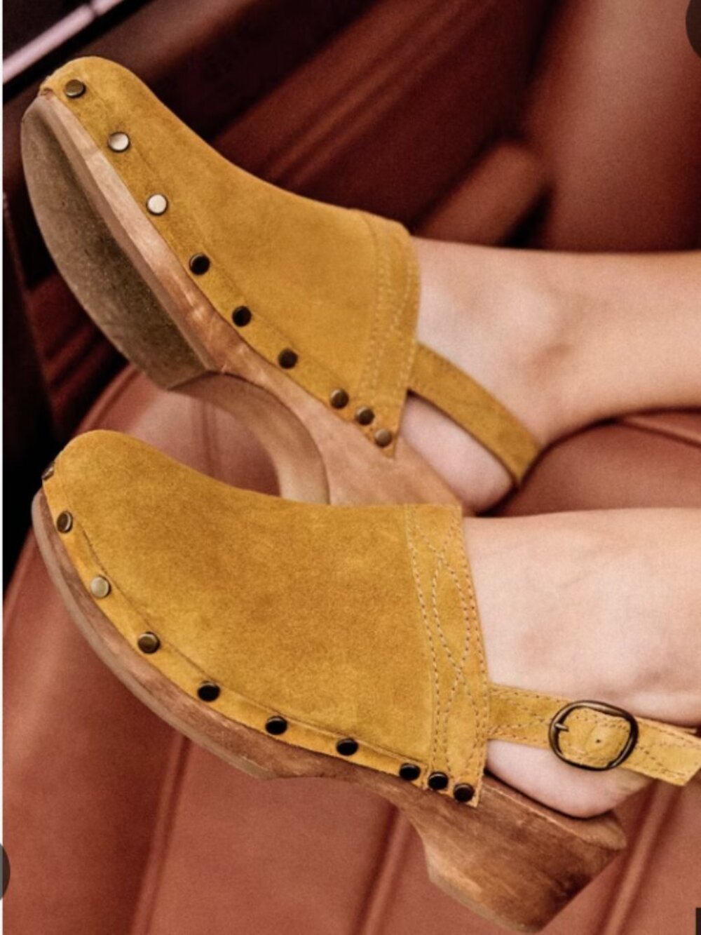 Sezane Brown Leather & Wooden Clogs - Women Size 7.5 US - EUC 38